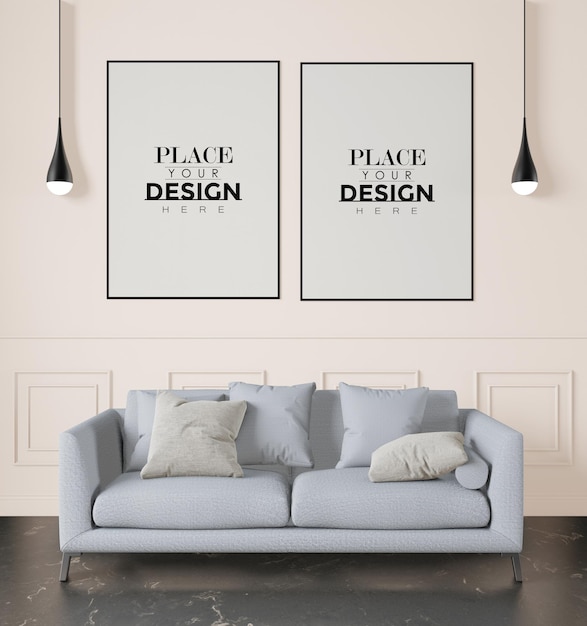 poster frames in living room mockup