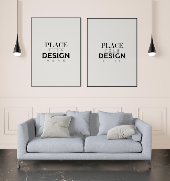 Poster Frames in living room Mockup