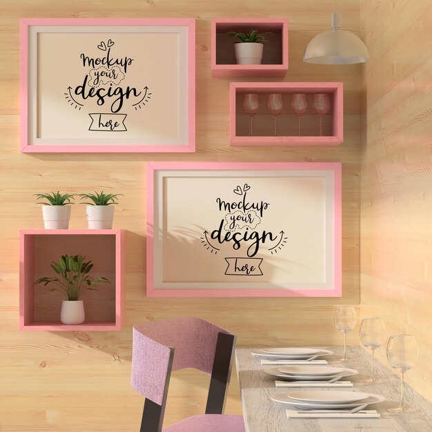 Poster Frames in restaurant Mockup