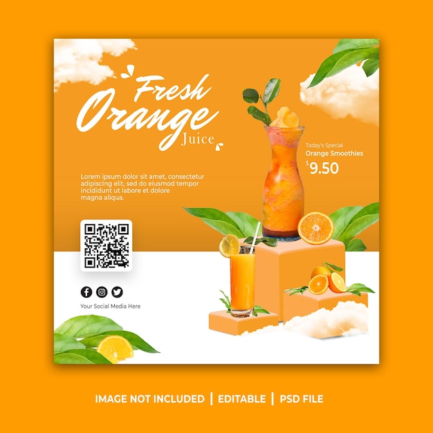 A poster for fresh orange juice with a glass of orange juice