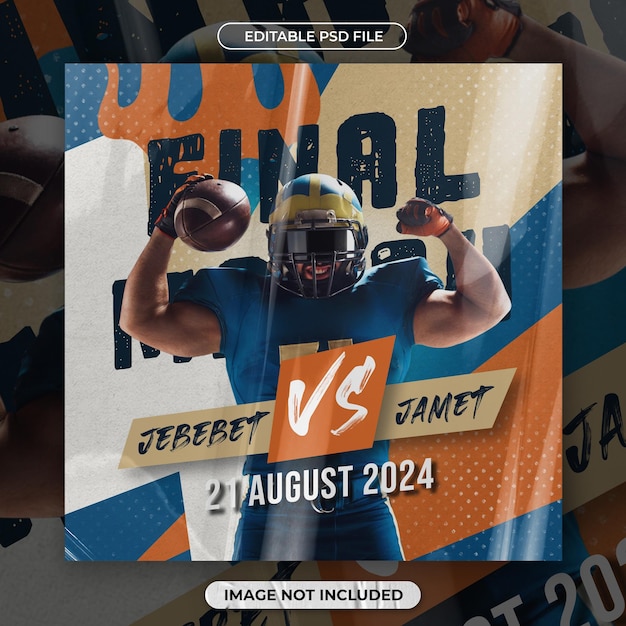 A poster for a game of football and the date is shown on the bottom.