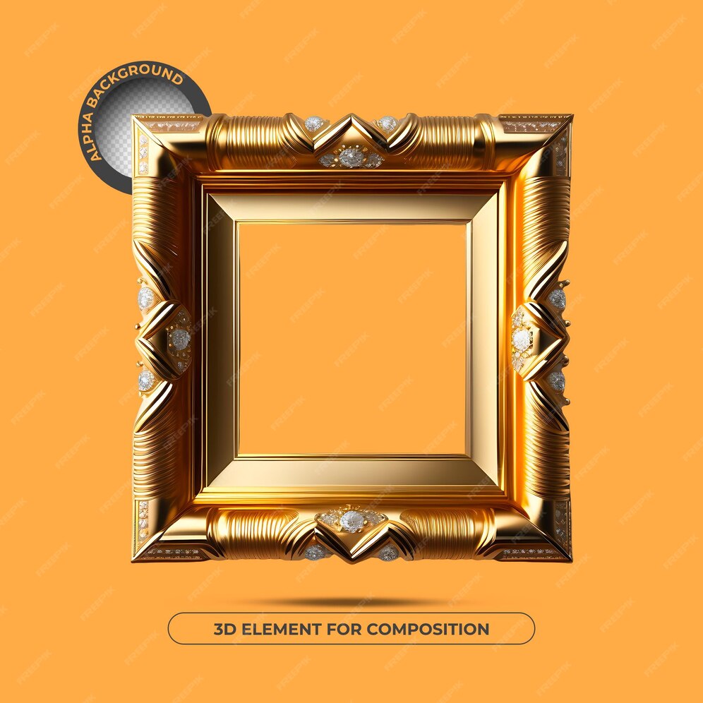 Premium PSD A poster for a gold frame with the title'3d element for