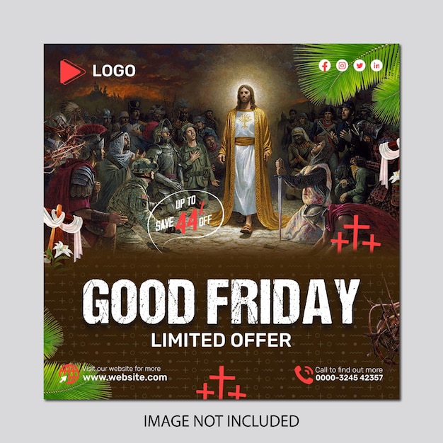 a poster for good friday crown thorns with jesus banner post design template