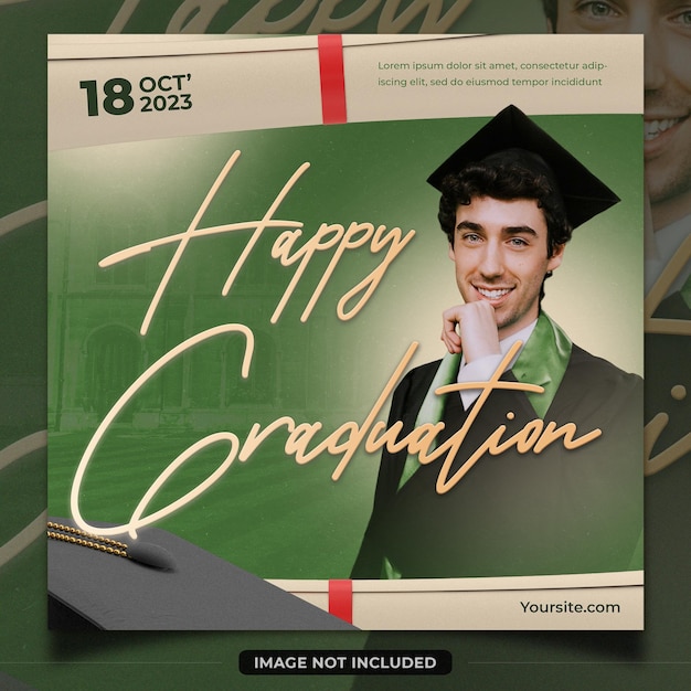 PSD a poster for a graduation ceremony with a man in a cap and a picture of a man in a cap.