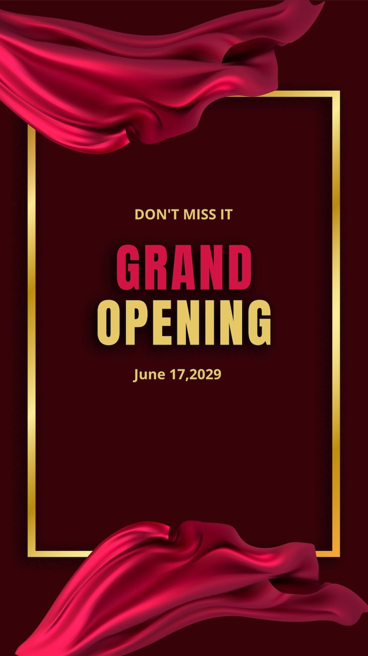 PSD a poster for grand opening is shown with a gold border