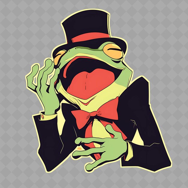 PSD a poster of a green frog wearing a top hat