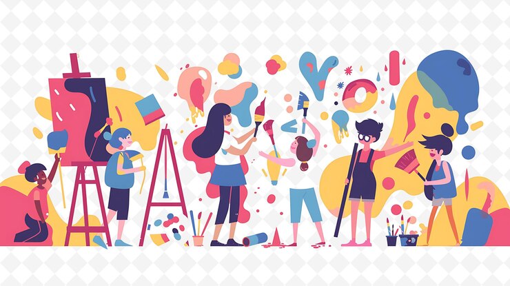 PSD その上に絵を描いた人々のグループのポスター