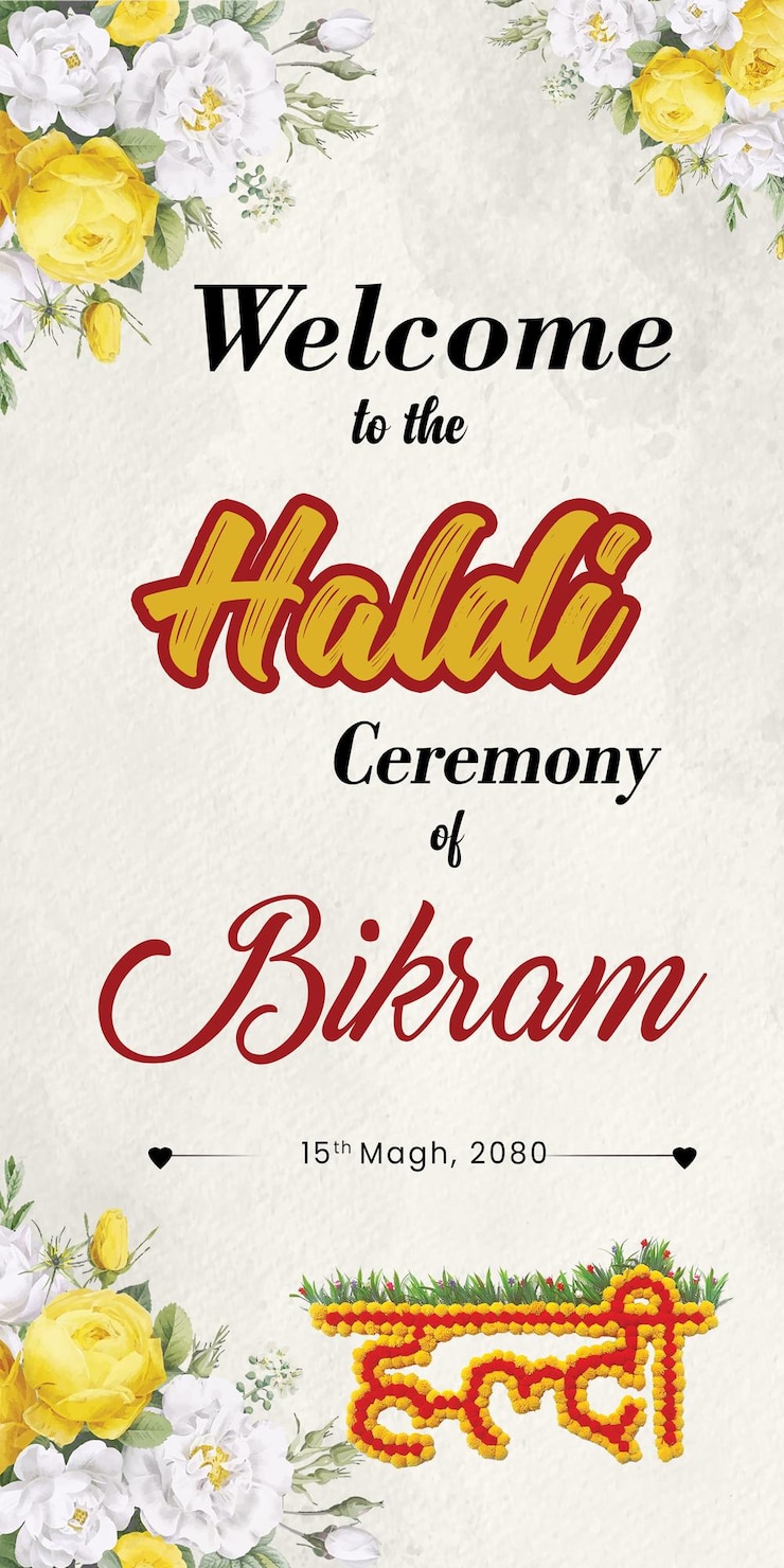 PSD a poster for the haldi ceremony welcome board