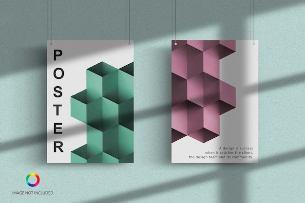 PSD poster hanging mockup design rendering