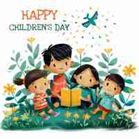 PSD un poster per bambini felici che leggono un libro con bambini che leggono bambini felici