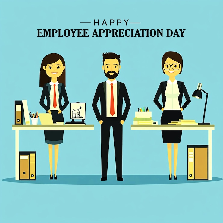 PSD a poster for happy employee appreciation day with people with a blue background