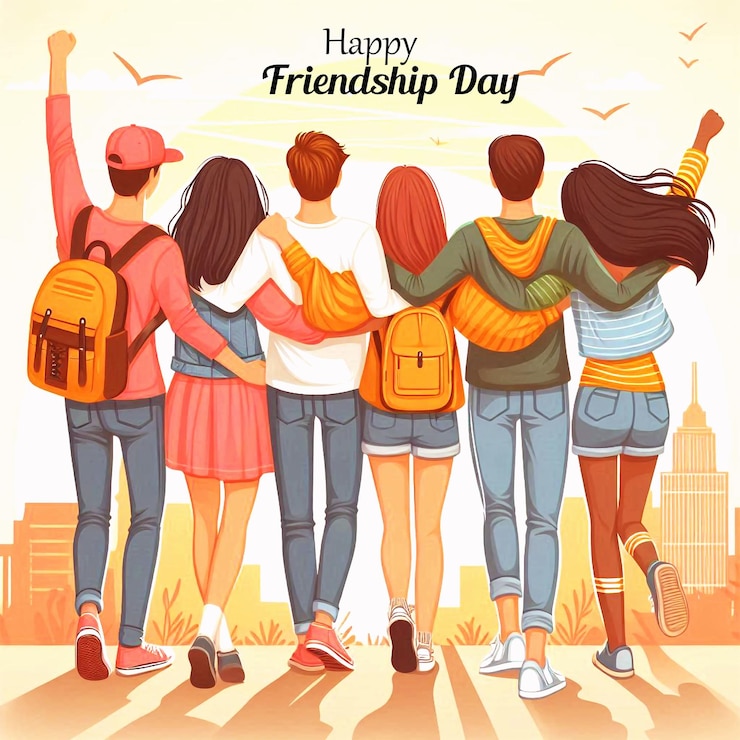 PSD a poster for happy friendship with friends and a city background