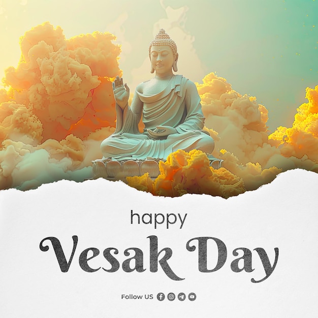 PSD a poster for a happy vesak day celebration with a buddha in the clouds