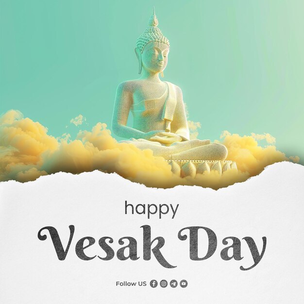 PSD a poster for a happy vesak day celebration with a buddha in the clouds