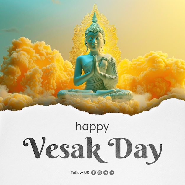 PSD a poster for a happy vesak day celebration with a buddha in the clouds