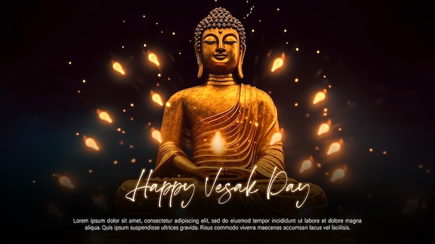 PSD a poster for happy vesak day with a buddha and lotus flower