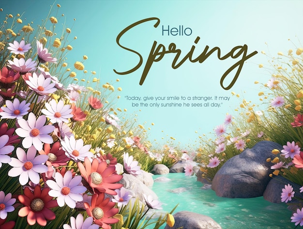 A poster for hello spring with flowers on it