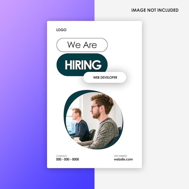 A poster for hiring with a man on the right