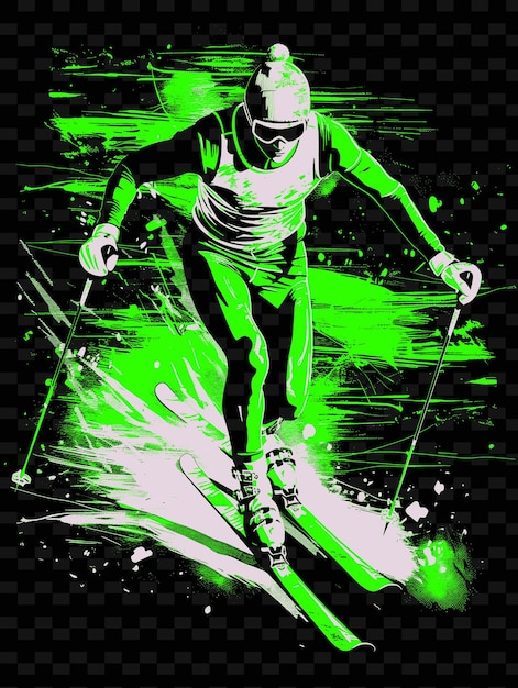 A poster of a hockey player with a green background with green paint