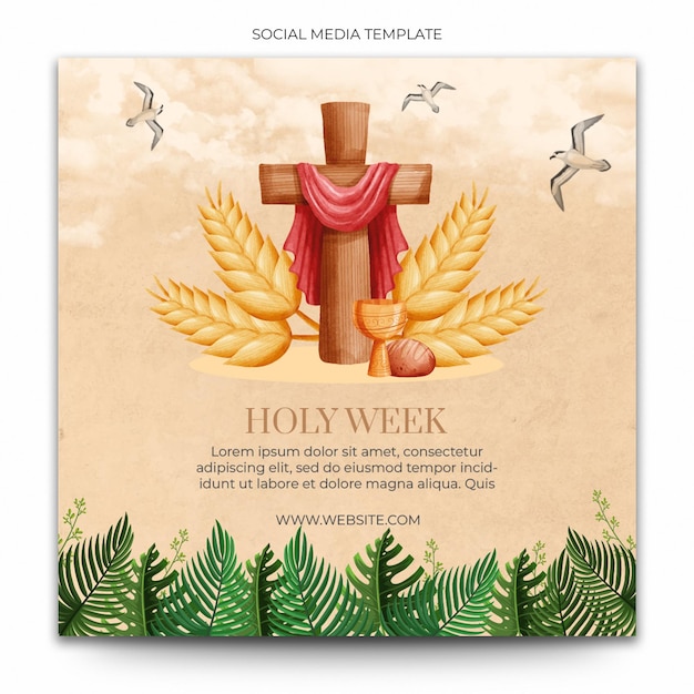 A poster for a holy week with a cross and a bird on it