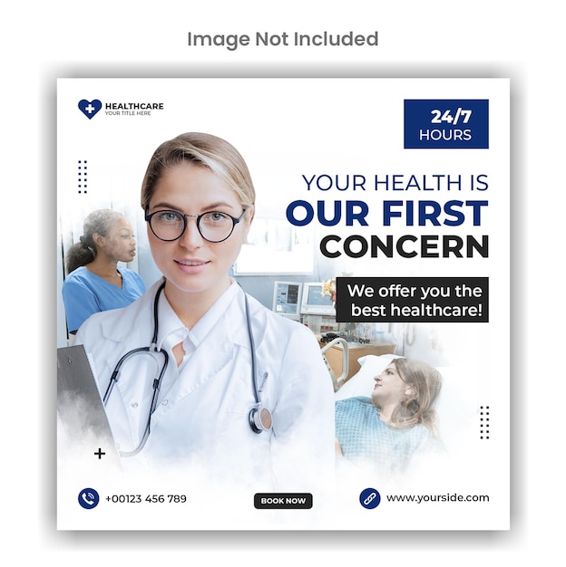 A poster for a hospital that says your health is our first concern.