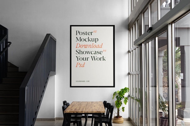 PSD poster in de woonkamer op muur mockup