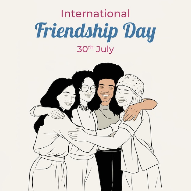 a poster for international friendship day with a woman hugging another woman