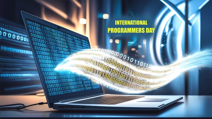 PSD a poster for international programmers day with a laptop