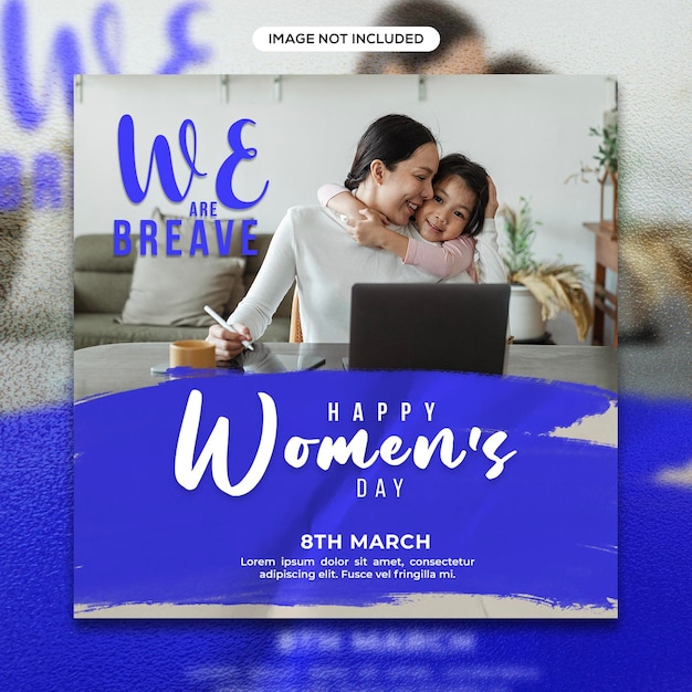 Un poster per il design di un post sui social media per la giornata internazionale della donna con una donna e un laptop.