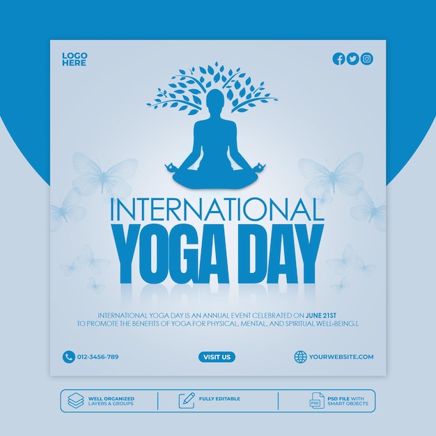 PSD a poster for international yoga day with a person in a lotus pose.