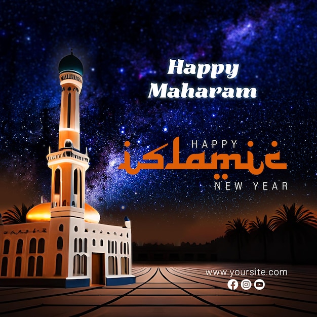 A poster for a Islamic new year with the words happy mahram