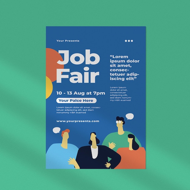 PSD a poster for job fair that is on a green background