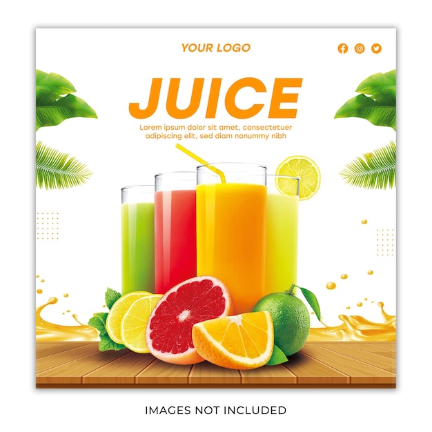 A poster for juice with fruits and vegetables