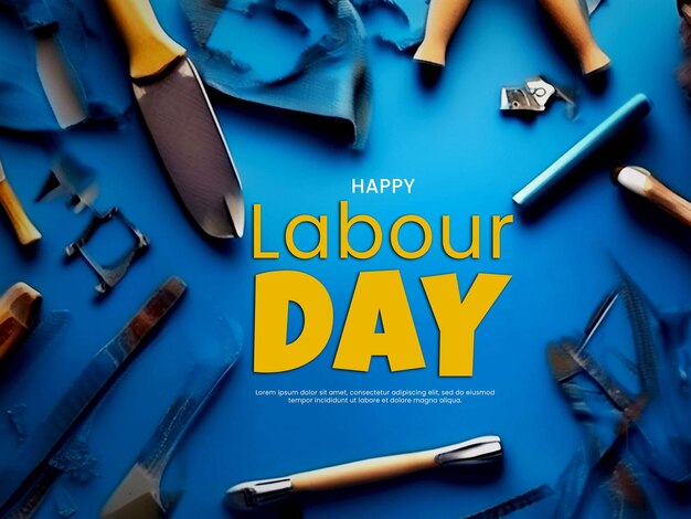 Poster Koncepcyjny Happy Labor Day Z Różnymi Narzędziami Budowlanymi Na Czarnym Tle Stołu