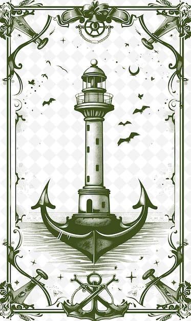 PSD a poster for a lighthouse with birds flying around it