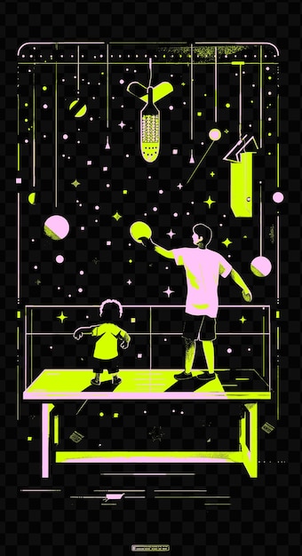 PSD a poster for a little girl playing tennis with a man and a child