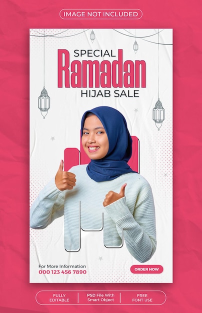 A poster for a long ramadan with a woman giving thumbs up