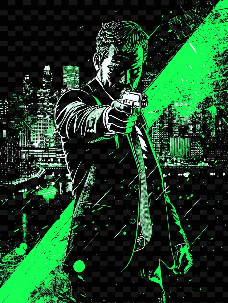 PSD a poster of a man holding a gun with the word quot the film quot on it