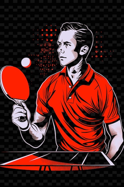 PSD a poster of a man playing ping pong with a red shirt