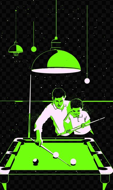 A poster for a man playing pool with a man playing a game of pool