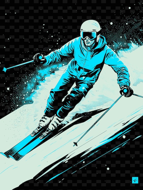 PSD un poster di un uomo che fa sci su una collina coperta di neve