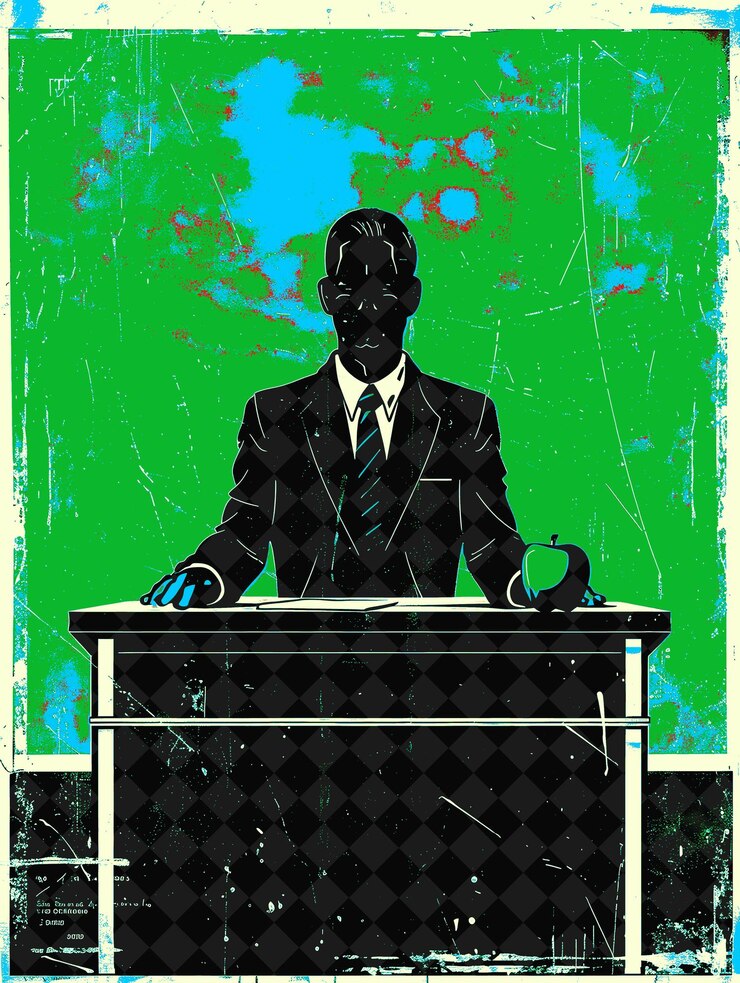 PSD a poster of a man in a suit and tie reading a book