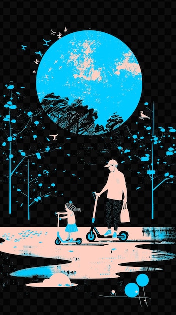 PSD un poster per un uomo con un bambino su uno scooter