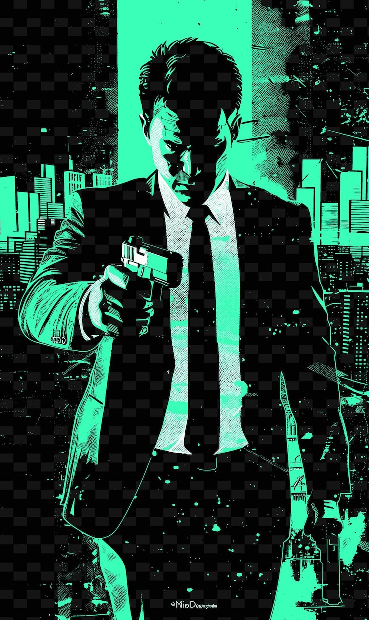 PSD a poster of a man with a gun pointing at a gun