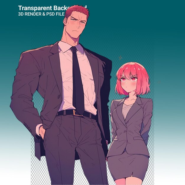 A poster for a man and a woman with pink hair