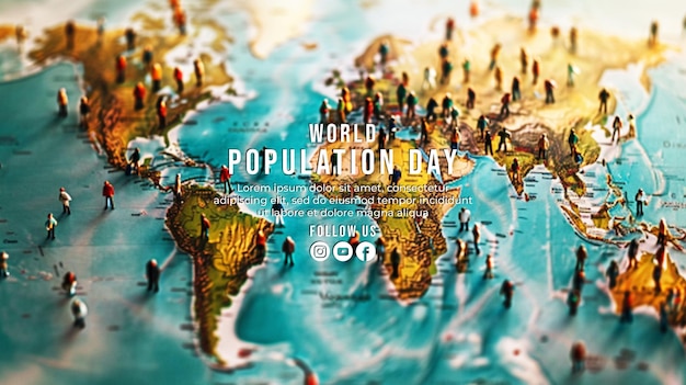 PSD un poster di una mappa del mondo con le persone su di esso