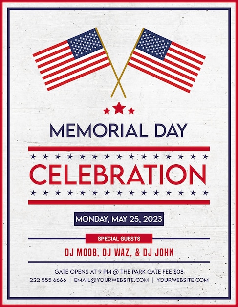 PSD a poster for memorial day celebration with two flags on it.