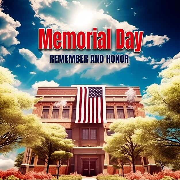 PSD a poster for memorial day with a flag on it