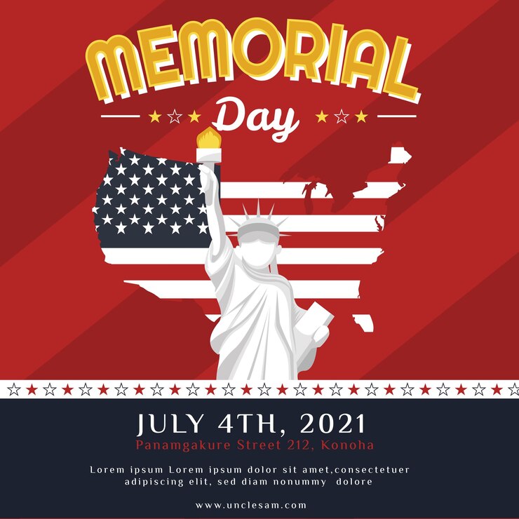 PSD a poster for memorial day with a flag and a woman holding a flag
