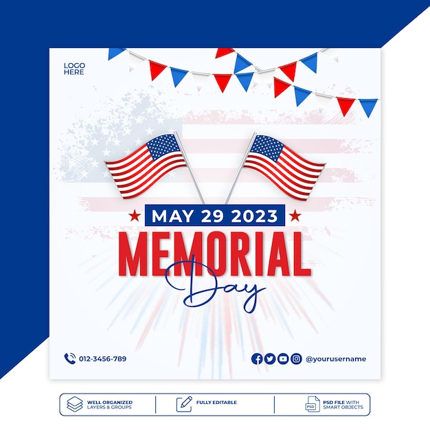 PSD a poster for memorial day with flags on it